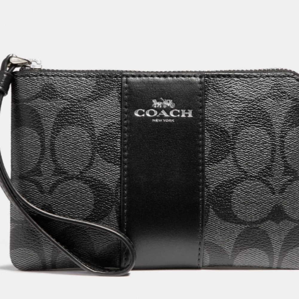 Coach Corner Zip Wristlet In Signature Canvas